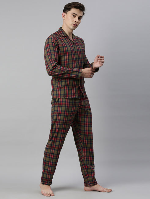 Olive Checked Pure Cotton Sleepsuit